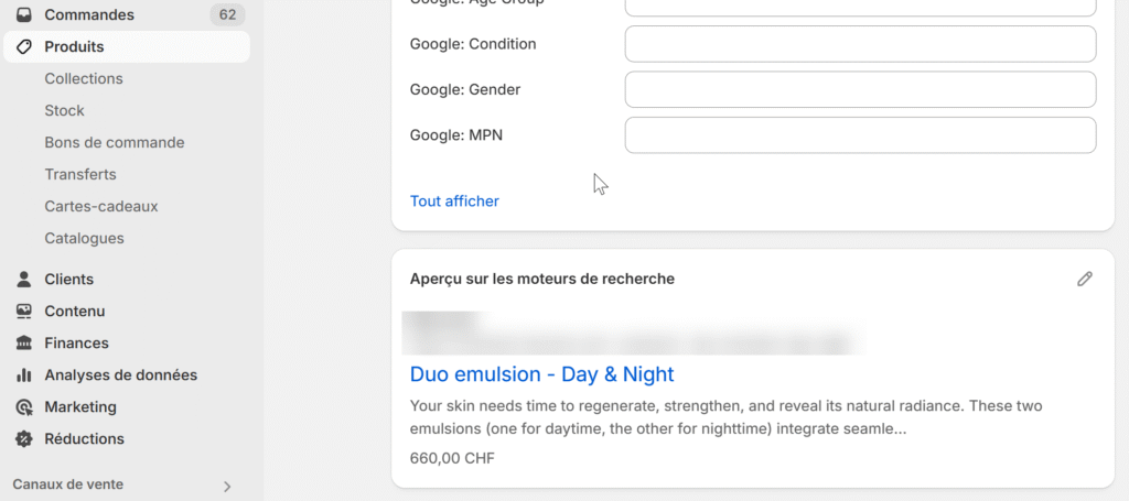 personnaliser le title et la meta description sur shopify